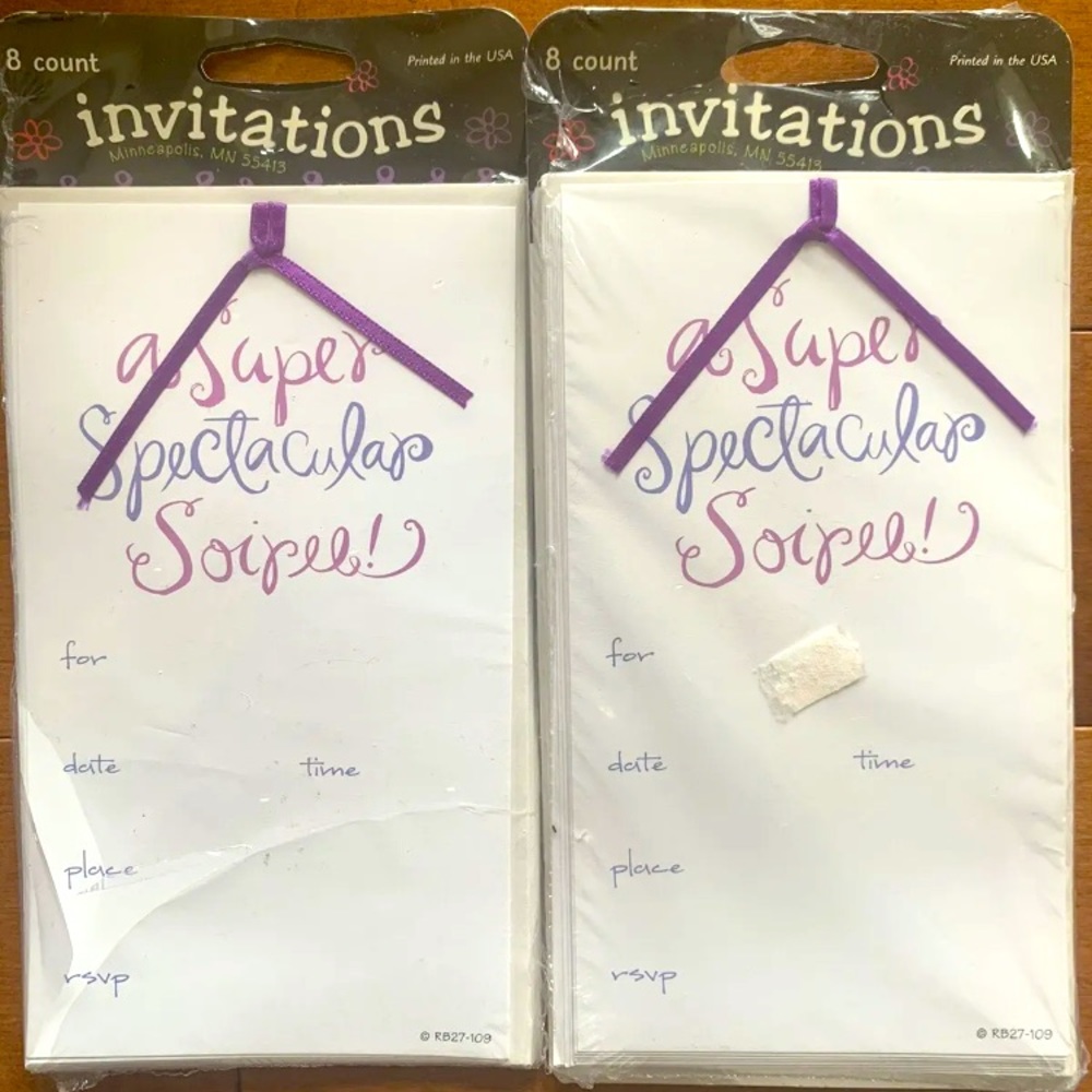 NEW 16 PARTY INVITATIONS “A Super Spectacular Soirée” Ribbon Fill In; Birthday